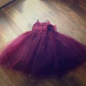 Burgundy Tulle Girls Dress